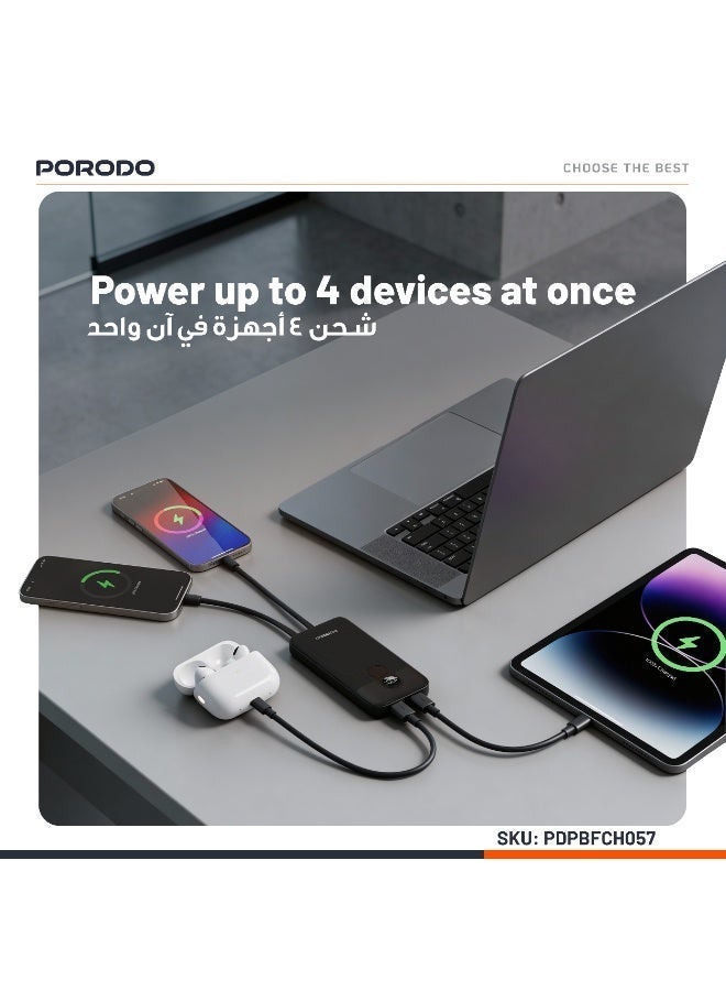 بورودو بنك طاقة 10000 مللي أمبير في الساعة بشاشة رقمية مع كابل Type-C وLightning / توصيل طاقة 22.5 وات / شحن متزامن - أسود - Image 4